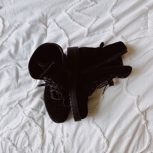 LF black velvet combat boots